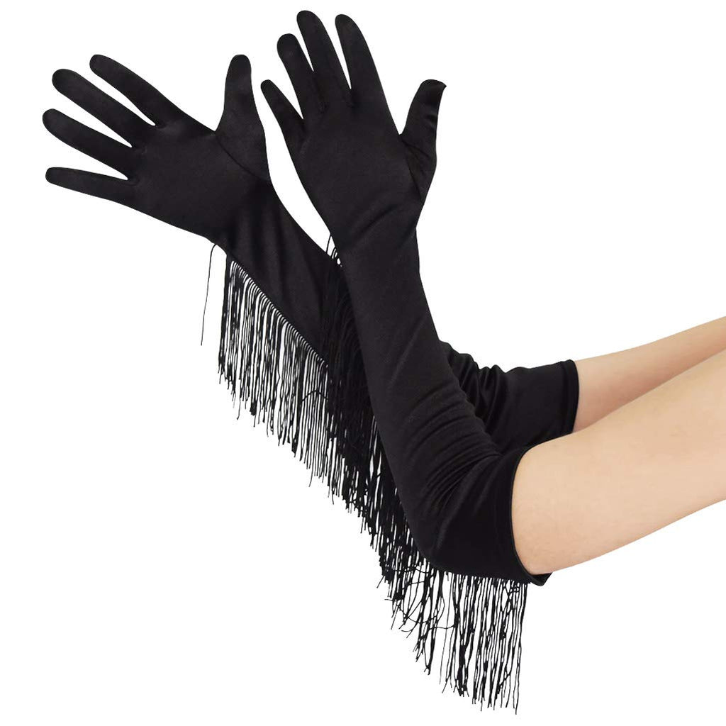 Long Satin Gloves with Tassel