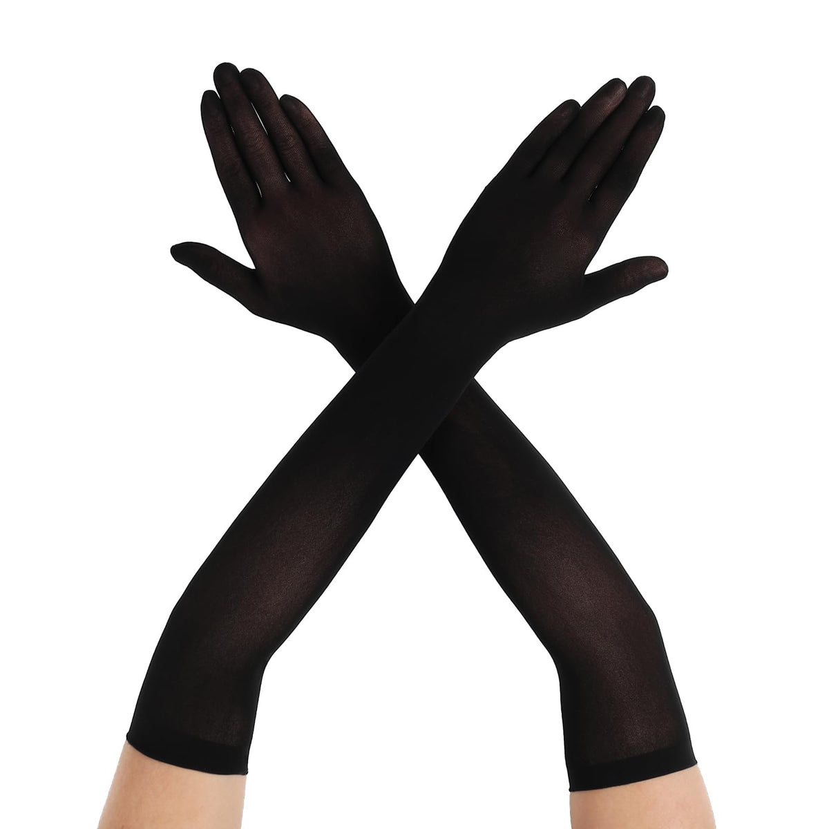 Sheer Gloves Womens Long Tulle Gloves Sexy Sheer Tulle Gloves Stretchy Mesh Opera Gloves Elbow Length Gloves for Wedding Outdoor Tea Party Evening 1920s Halloween Dance Gloves Black