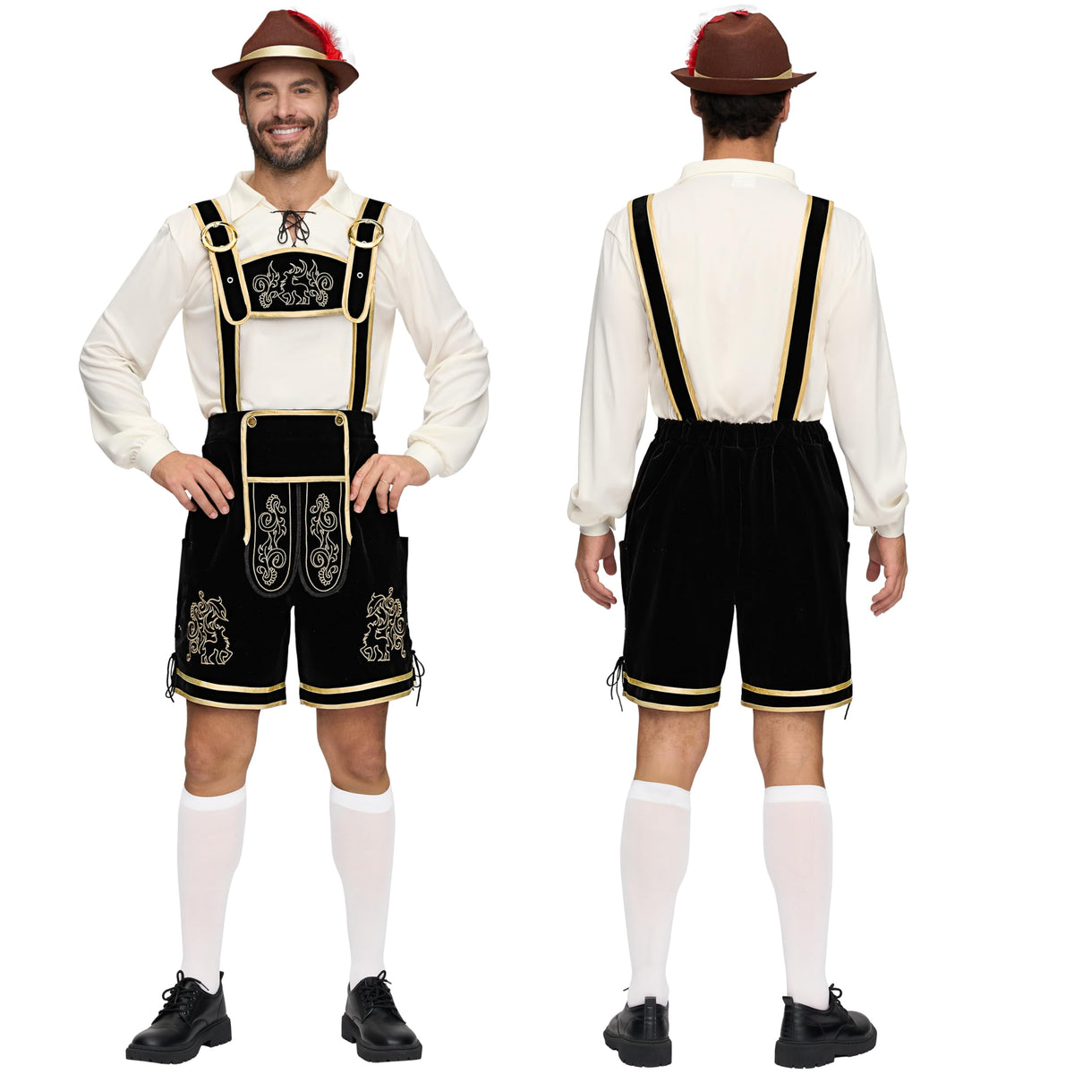 Men’s Oktoberfest Costume Set Lederhosen Men with German Bavarian Hat Beer