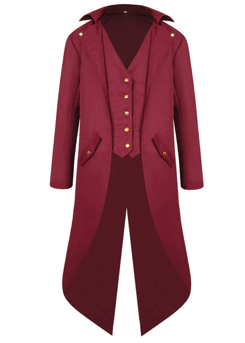 BITSEACOCO Boys Medieval Tailcoat Jacket Halloween Costumes Gothic Steampunk Vintage Victorian Frock High Collar Uniform Coat(Wine redLarge(US10-12))